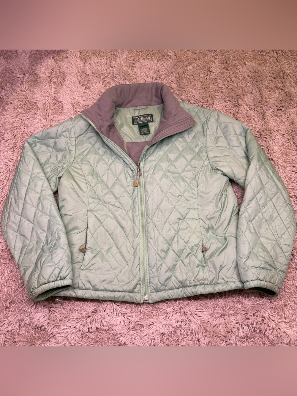 L.L.Bean Womens M Green Diamond Quilted Insulated Full Zip Jacket